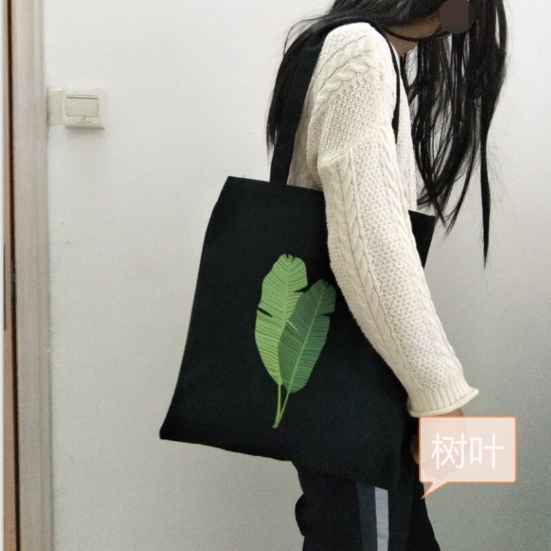 Lærred tote taske til kvinder kvindelige håndtasker øko genanvendelig klud indkøbspose studerende bogtasker damer afslappet shopper taske sort