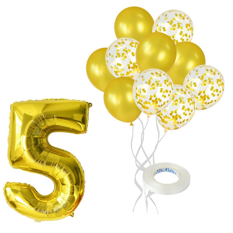 12Pcs/lot Rose Gold Number Foil Balloons Happy Birthday Balloons Baby Shower Kids 1st Birthday Party Decorations Number Balloons: gold-5