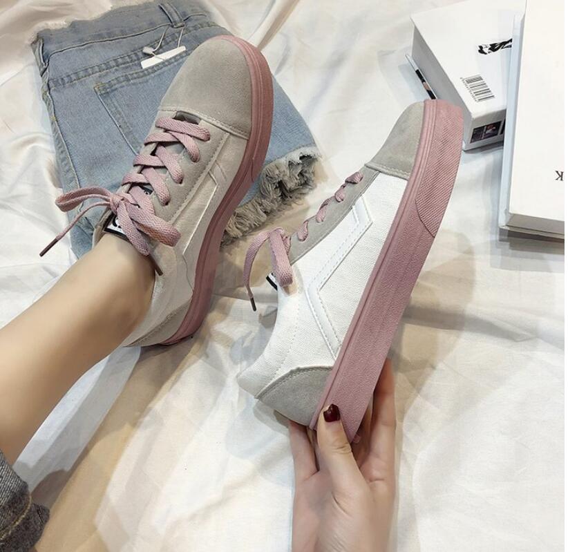 Lente Vrouwen Vulcaniseer Schoenen Mode Wilde Licht Canvas Platte Schoenen Dames Casual Low Lace-Up Sneakers