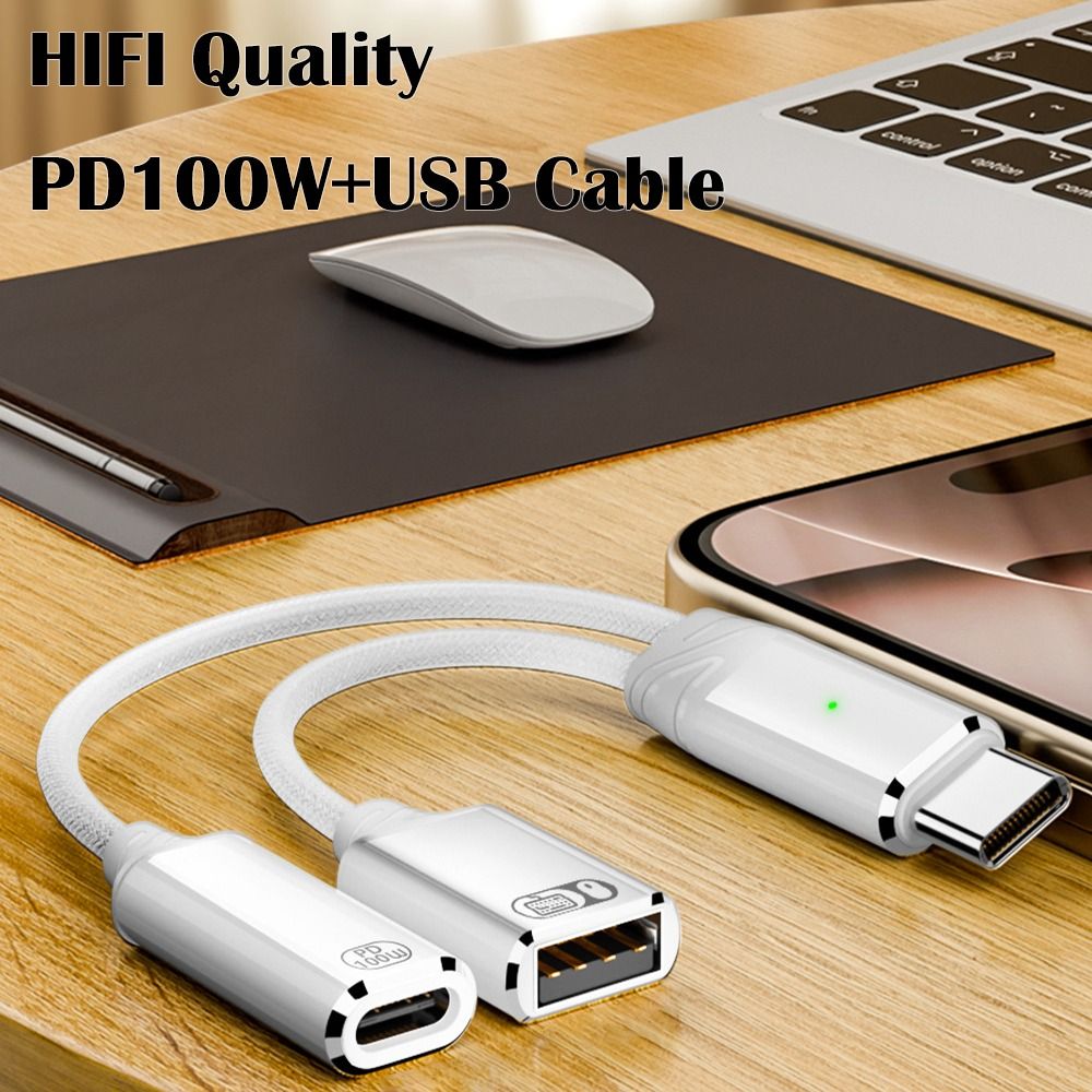 2 in 1 Type C Splitter PD 100W OTG Function USB Headphone Converter Fast Charging HiFi Sound Y Cable Keyboard Mouse