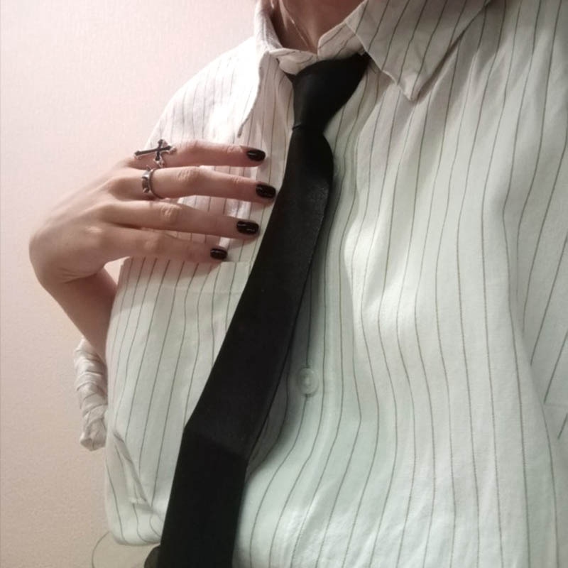 Women Ties Black Zip Tie Retro Solid Silky Neck Tie Slim Smooth Necktie Korean Style Simple All-match Trendy Accessories