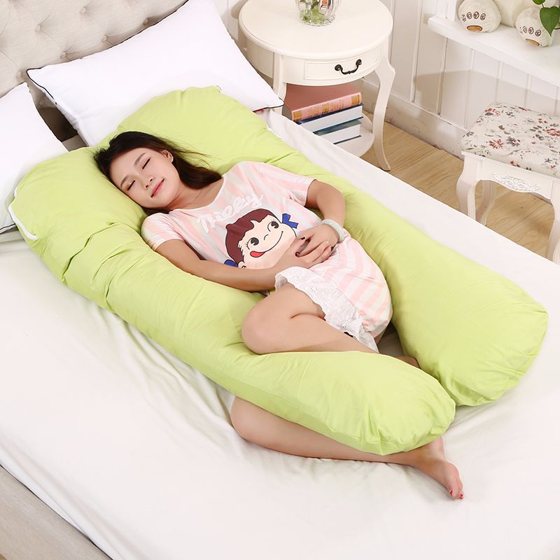 Almohada de apoyo para dormir de algodón para mujeres embarazadas, cojín de maternidad con estampado de conejo en forma de U, para dormir en el lado del embarazo: Green