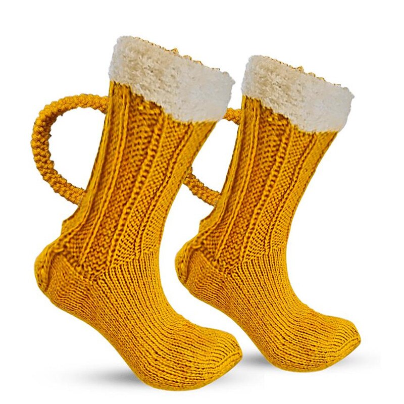 Calcetines de jarra de cerveza en 3D para hombre y mujer, calcetín cálido de invierno, de Navidad, novedad