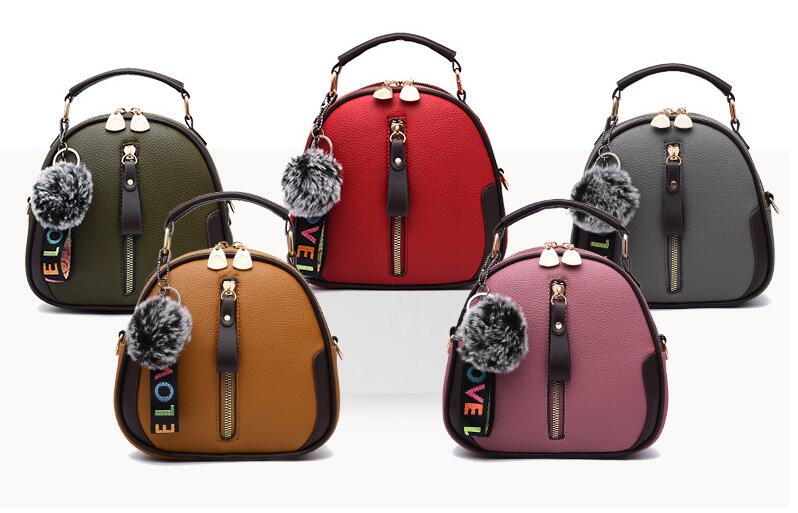 Effen damestas, draagbare schoudertas van pu-leer met grijze haarbal