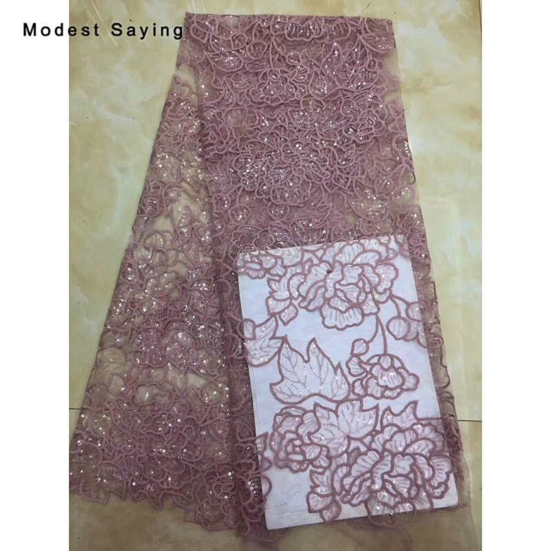 2 Yards Khaki Sequined Flowers Lace Fabrics for Evening Dress Embroidered Mesh Party Prom Net Lace Material