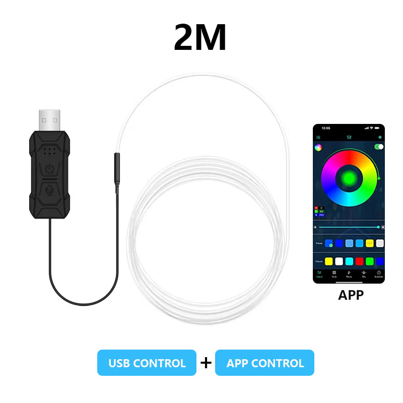 Bande lumineuse LED RGB pour intérieur de voiture, 2/3/4/5M, bande lumineuse d'ambiance, USB, Fiber optique, support de lampe d'ambiance, contrôle sans fil par application: 4300 K blanc jaune