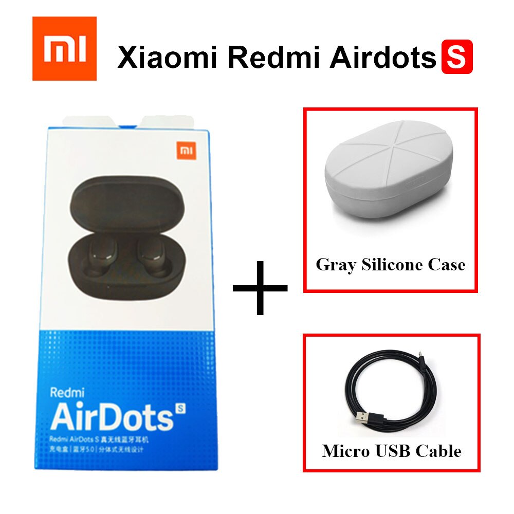 Original Xiaomi Redmi Airdots S TWS Bluetooth 5.0 Earphone Stereo Bass With Mic Handsfree Earbuds Noise reduction TWSEJ05LS: Add USB Gray Case