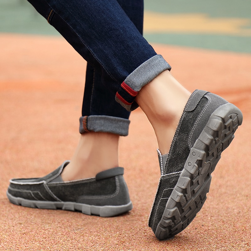 Płócienne buty męskie letnie oddychające Slip On Vintage męskie mokasyny moda codzienna męskie espadryle męskie buty jeansowe duże rozmiary
