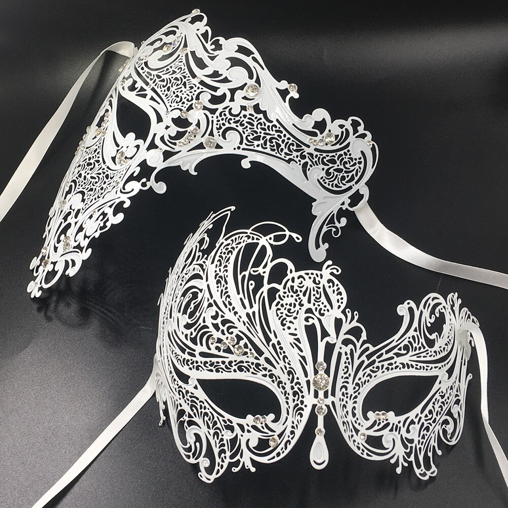 Hans & hennes par glitter strass metall filigran maskerad mask venetiansk kostym bal fest boll jul halv skalle mask