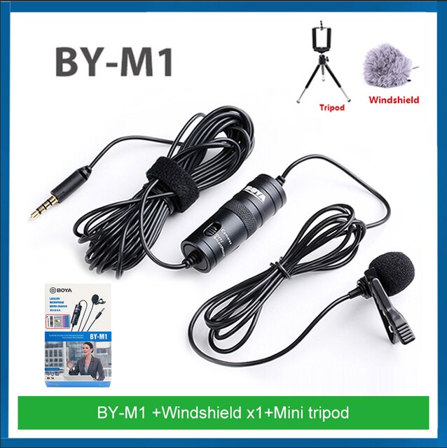 Boya BY-M1 3.5Mm Audio Video Record Lavalier Revers Microfoon Voor Iphone Android Mac Vlog Microfoon Voor Dslr Camera Camcorder reco: BY M1 with both