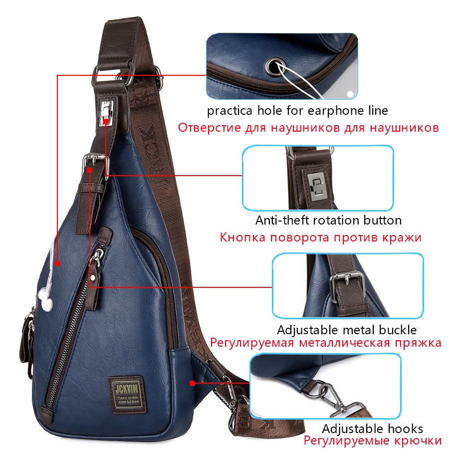 JackKevin Männer der Crossbody-tasche Diebstahlsicher Drehbare Taste Öffnen Leder Brust Taschen Männer Schulter Taschen Brust Taille Pack