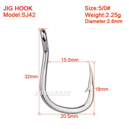 20pc Saltwater Fishing Hook SJ42 JIGGING HOOK 3/0#-11/0# Model Stainless Steel Fishhook Made in Taiwan