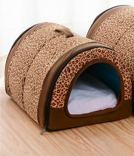 Niche pliable pour animaux de compagnie, niche avec tapis, lit pour chien, chat, chiot, petit, moyen gabarit, Chihuahua, coussin: Leopard grain / 58cmx40cmx35cm