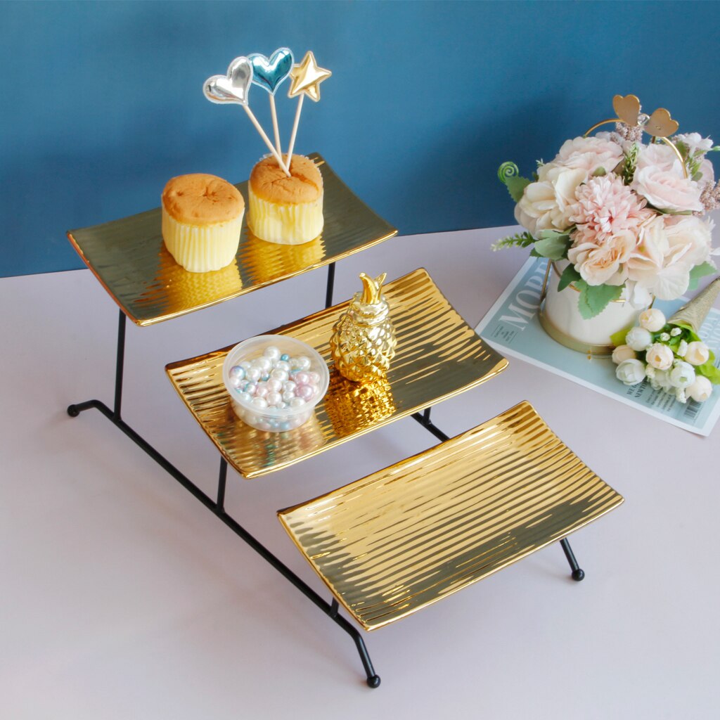 Collapsible 3 Tier Rectangular Plate Dessert Stand Fruit Plate Cake Serving Tray