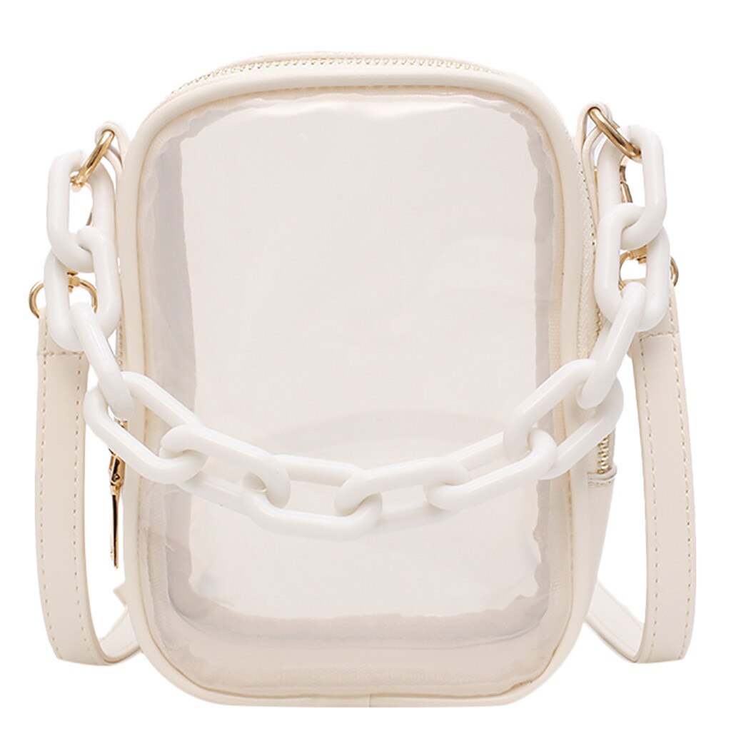 Transparent Crossbody Bag - Clear PVC - Acrylic Chain Strap - Women's Shoulder Handbag: White