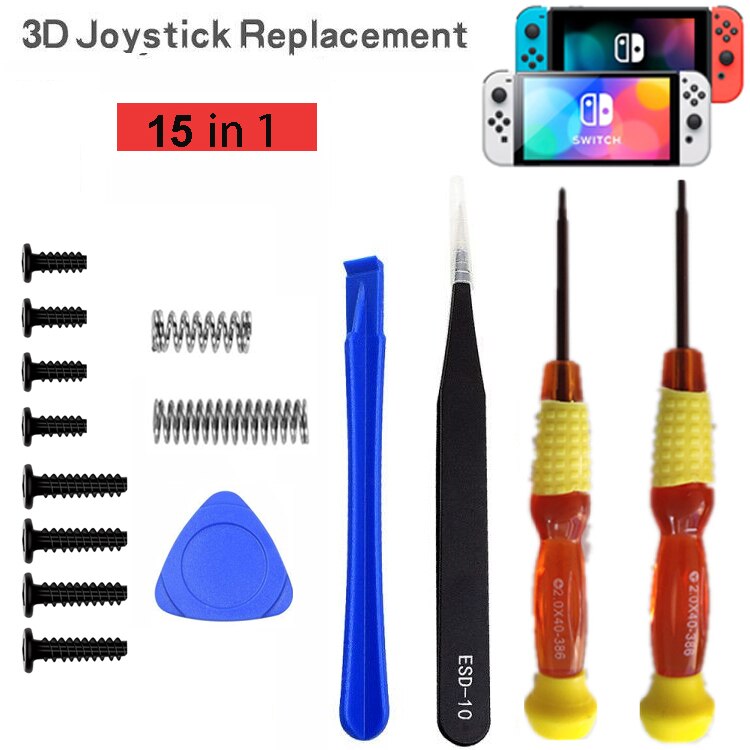 21 In 1 3D Vervanging Joystick Analoge Thumb Stick Reparatie Kit Tri-Wing Kruis Schroevendraaier Pry Tool Voor Nintendo schakelaar Controller: Black