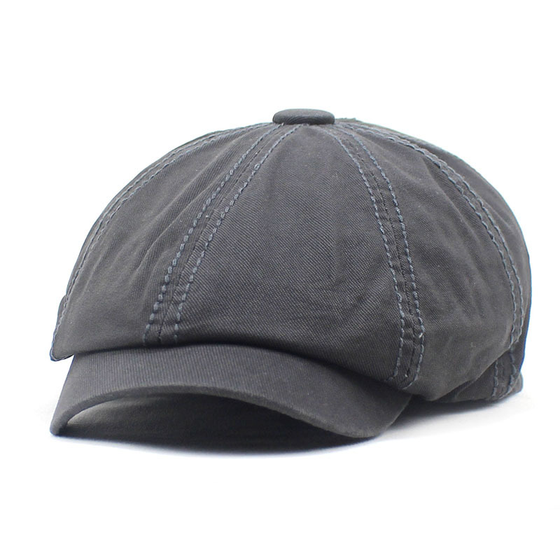 SHOWERSMILE Men Newsboy Cap British Style Brown Solid Octagonal Hat Cotton Men's Beret Casual Autumn Vintage Flat Cap: Gray