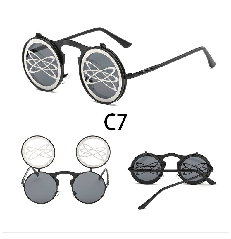 Steampunk Round Flip Up Sunglasses Unisex Retro 90s Rave Party Selfie Accessory 226-238: C7