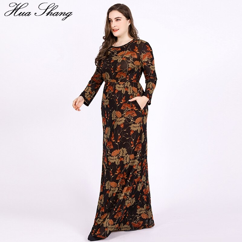 6xl plus size lange kjoler med lange ærmer kvinder sommer retro blomsterprint vintage kjole lommer gulv længde festkjole