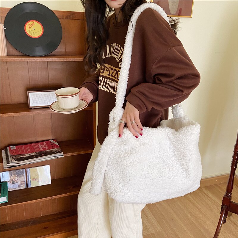 Hylhexyr effen kleur messenger bags winter pluche dames boodschappentassen zachte bont handtas portemonnee schoudertas met lusgesp