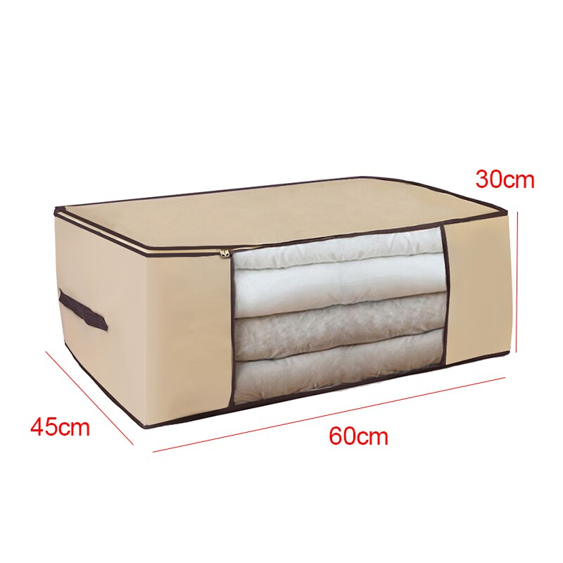 Bedroom Clean Big Capacity Dust-proof Folding Non Woven Fabric Storage Box Quilt Clothes Toy Bag Clear Window Zipper Organizer: Cream  Style3