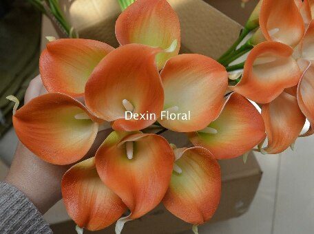Calla Lilies Natural Real Touch Flowers Picasso Purple White Calla Lily For Wedding Bouquets Centerpieces: orange green center