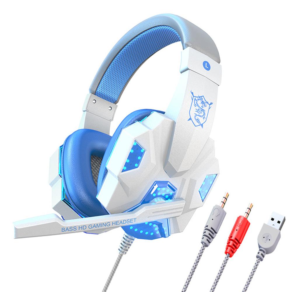 Wired Gaming Headset Met Microfoon 3.5Mm Krachtige Geluid Hoofdtelefoon Voor Kantoor Elektronica Computer Pc Gamers Gaming Hoofdtelefoon: White with light