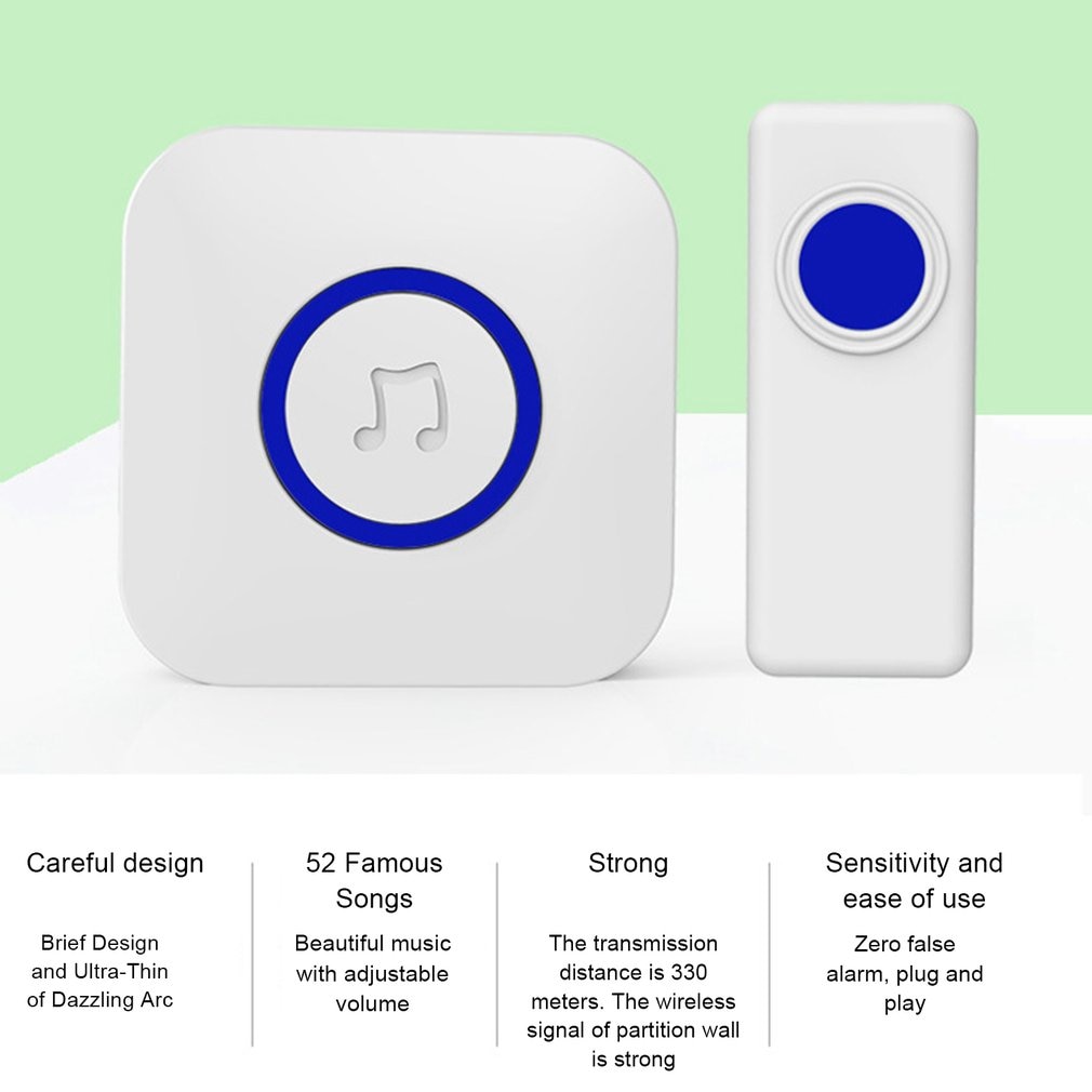 Home Security Welcome Wireless Doorbell Smart Chimes Doorbell Alarm Waterproof Touch Button Electric Supply ACEHE