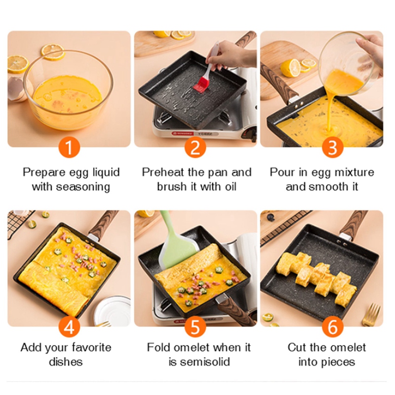 Omelette Pan,Non-Stick Japanese Tamagoyaki Pan With Anti Scalding Handle Rectangle Egg Frying Pan With Spatula