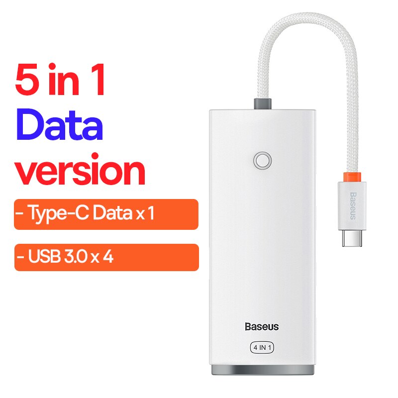 Baseus – HUB USB type-c vers HDMI, adaptateur USB 3.0, station d&#39;accueil 6 en 1 pour MacBook Pro Air: 5in1 Data White