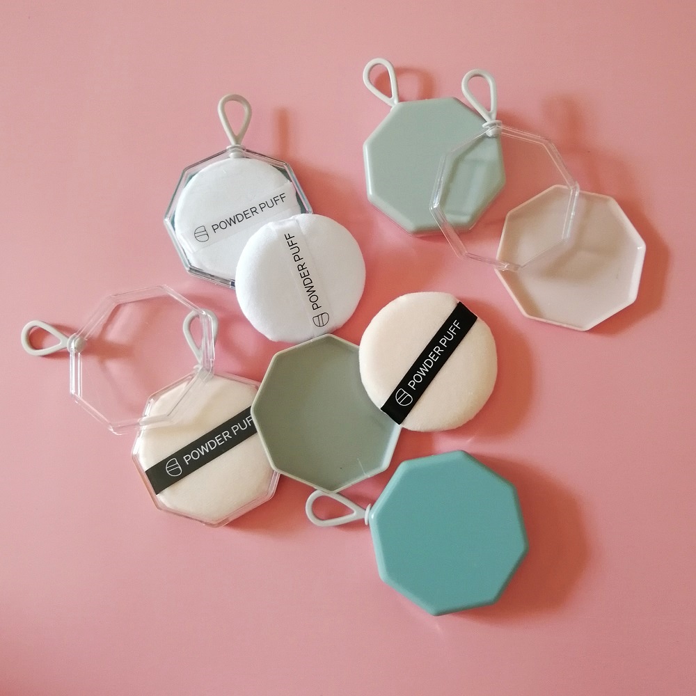 6X6Cm Zachte Massaal Poederdons Natuurlijke Glad Cosmetische Luchtkussen Draagbare Suspenable Storage Case Transparante Doos