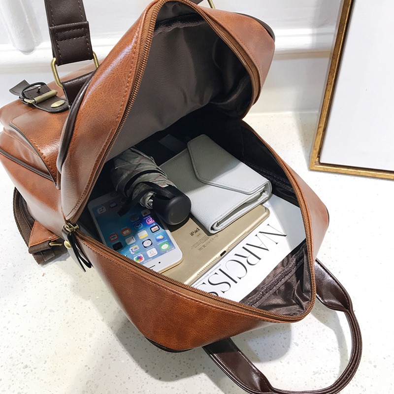 Mochila feminina anti tyveri skolesekker vanntett reise vintage laptop brun skinn stor ryggsekk kvinner koreansk