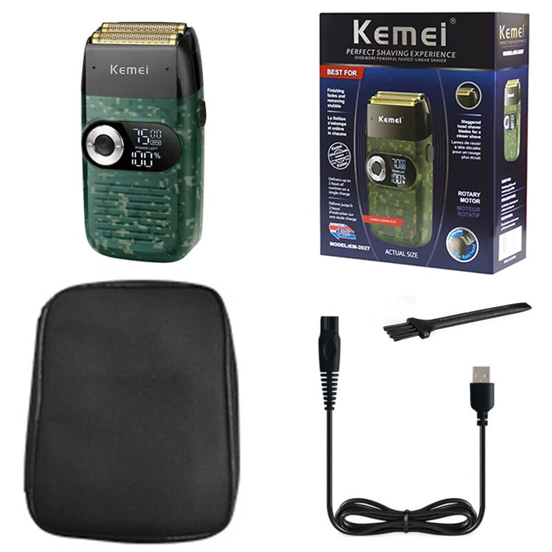 Kemei Barber Pro Haar Elektrorasierer für Männer Drei-Gang-Motor Bart nass trocken Elektrorasierer waschbare Glatze Rasiermaschine: Gold