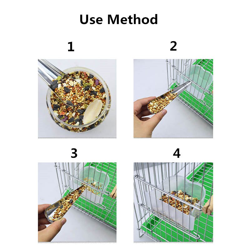 Bird Feeder Bird Seed Dispenser Stainless Steel Spoon for Bird Feeding Pet Bird Accessories Parrot Pigeon Seed Container