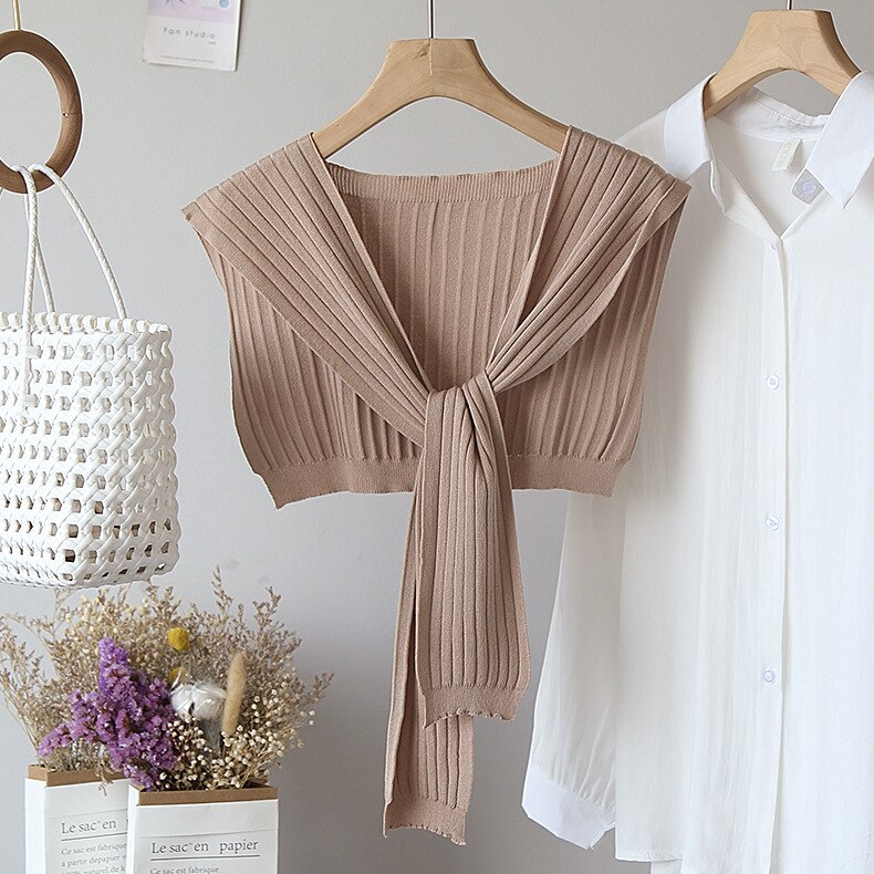 Monmoira solid höst stickad sjal kvinnor franska chic casual strappy stickade plagg damer cws 0342-5: Kaki