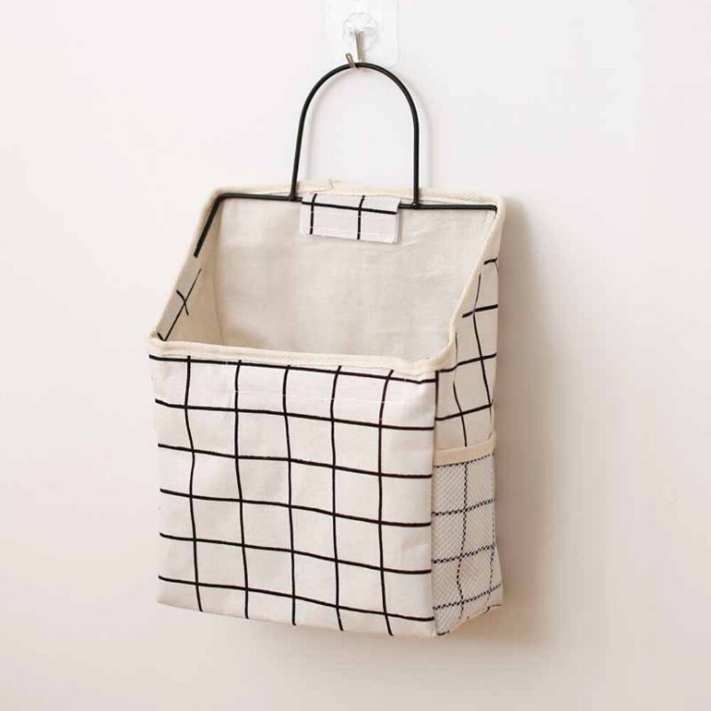 1Pc Lattice Hanging Storage Bag Bedside Storage Organizer Dorm Room Phone Book Magazine Storage Bag Holder With Hook Bed Pocket: White Lattice