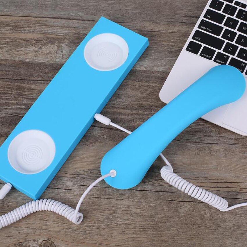 Matte Cell Phone Handset, Retro Telephone Handset with Base, Max 1m Cable, 3.5mm Handset Receivers for Mobile Phone Computer: Blue