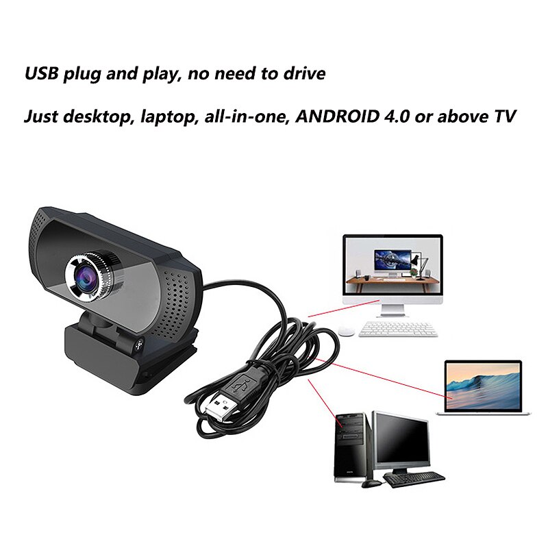 R70B Computer Camera, 720P HD Home Office with Microphone Live Teaching USB Webcam