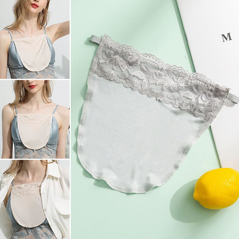 Ladies Cami Secret Lace Clip-on Mock Camisole Bra Overlay Modesty Panel Button Mulberry Silk Bra
