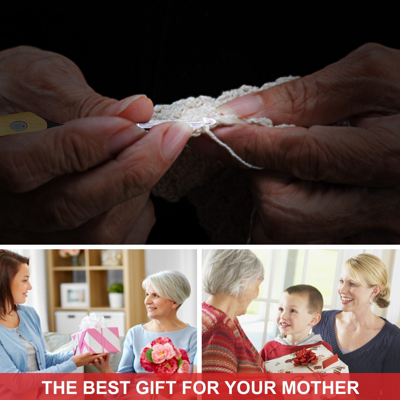 17 piece crochet set with counter, ergonomic knitting needle set, with LED light and row number counter knitting hook DIY