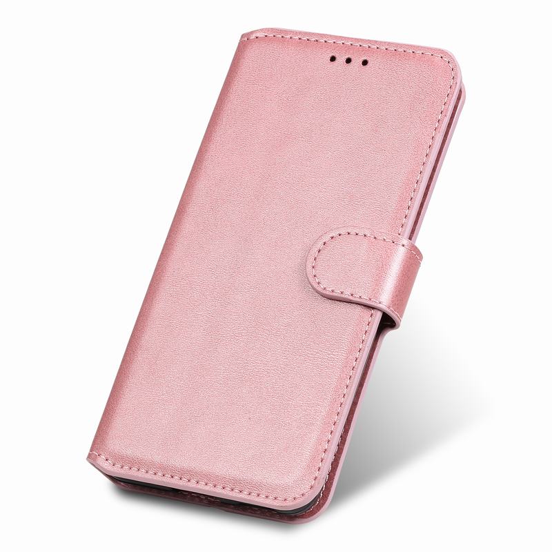 Flip lederen hoesje voor huawei honor 9a portemonneehoes luxe effen smartphone schokbestendige beschermhoes telefoonhoesjes honor 9a: Roségouden kast