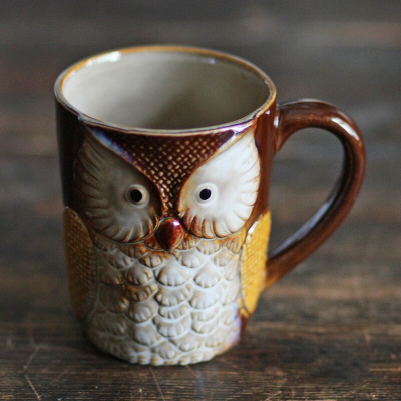 Owl Ceramic Coffe Cup Pottery Milk Coffee Cups Xmas Collection High-temperature Color Ceramic Art Ornaments