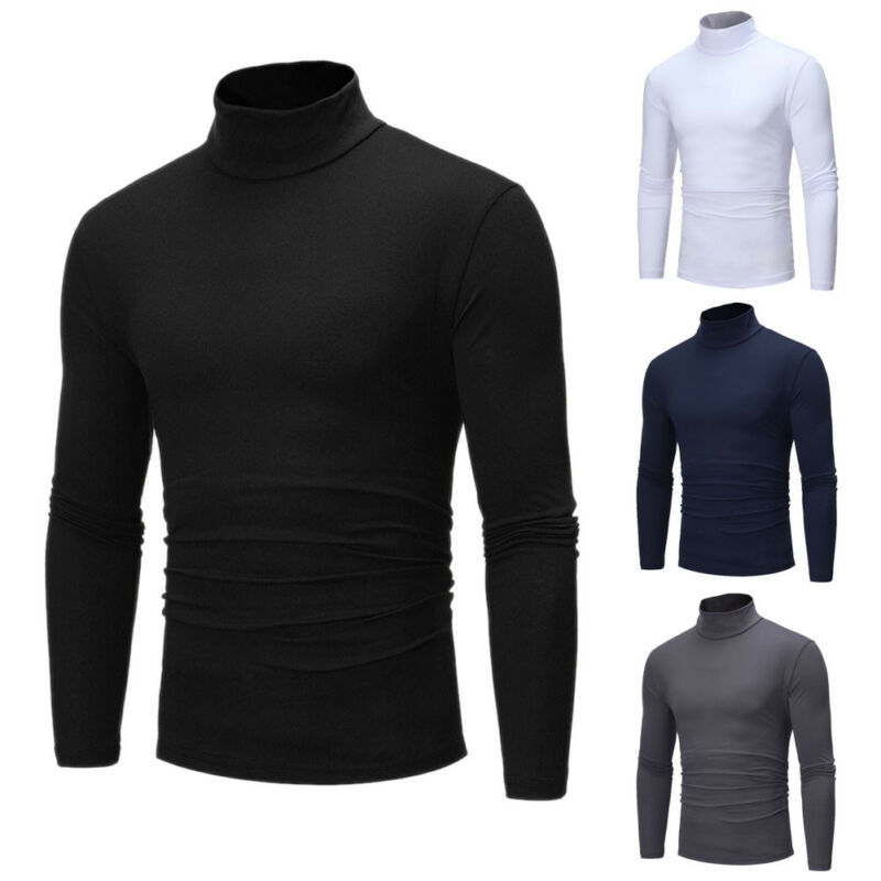 T-shirt manches longues col montant homme col roulé tricoté en coton thermique, sous-vêtement pour homme, , pour l'hiver, hauts pour hommes