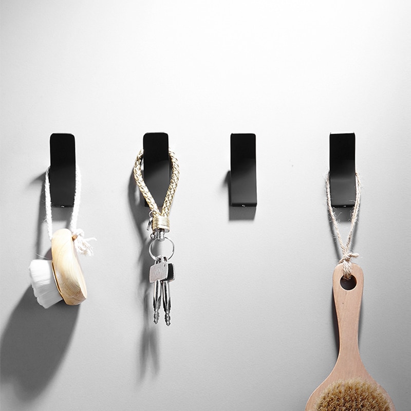 Bathroom Accessories Black Wall Hooks Sticker Adhesive Clothes Coat Hat Hanger aluminum Rustproof Towel Hook Decorative hook