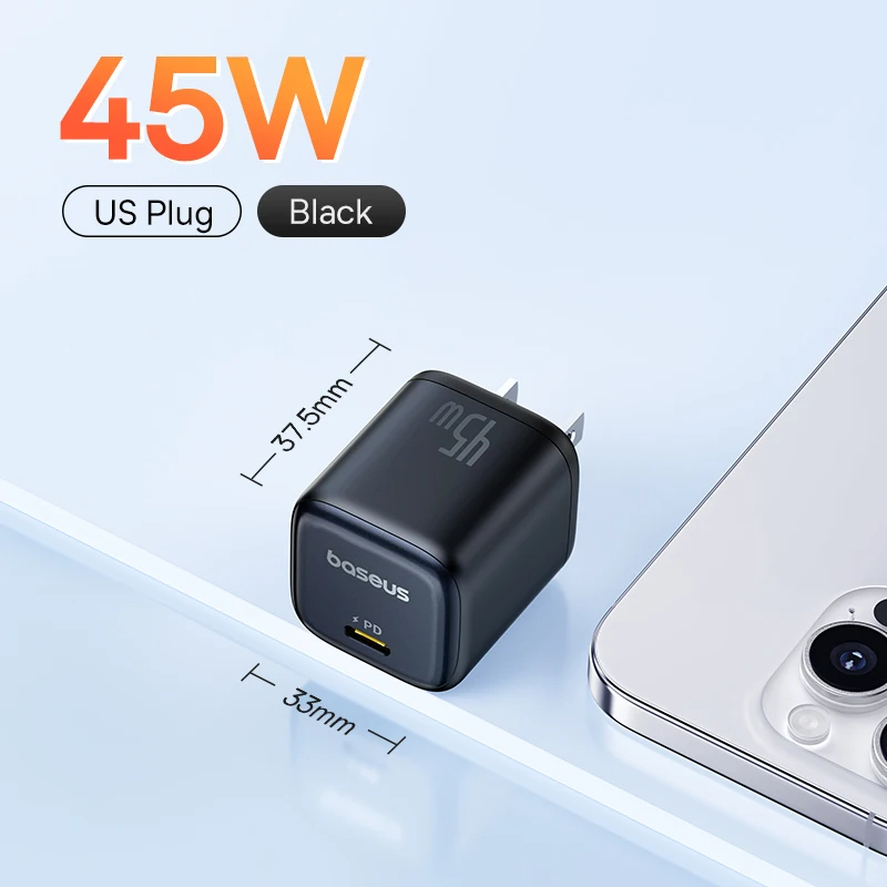 Baseus 45W PD-oplader voor iPhone 16-serie GaN-oplader Type C USB-oplader Draagbare snellader voor iPhone 15 Pro: eu