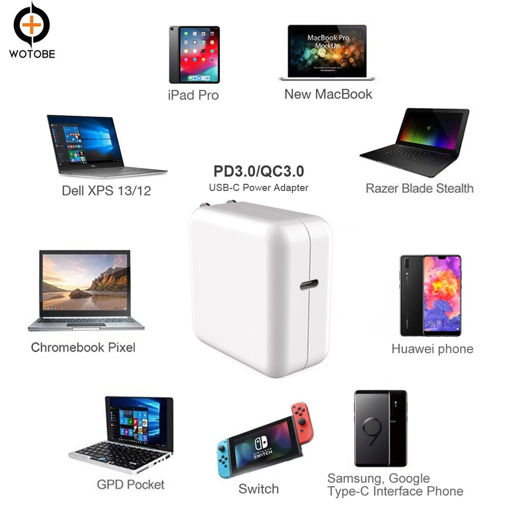 1Pcs/PD Charger USB-C Power Adapter 20W 30W 61W 87W QC3.0 PD Charger For MacBook Pro/Air Macbook iphone 12 pro/iPad Pro