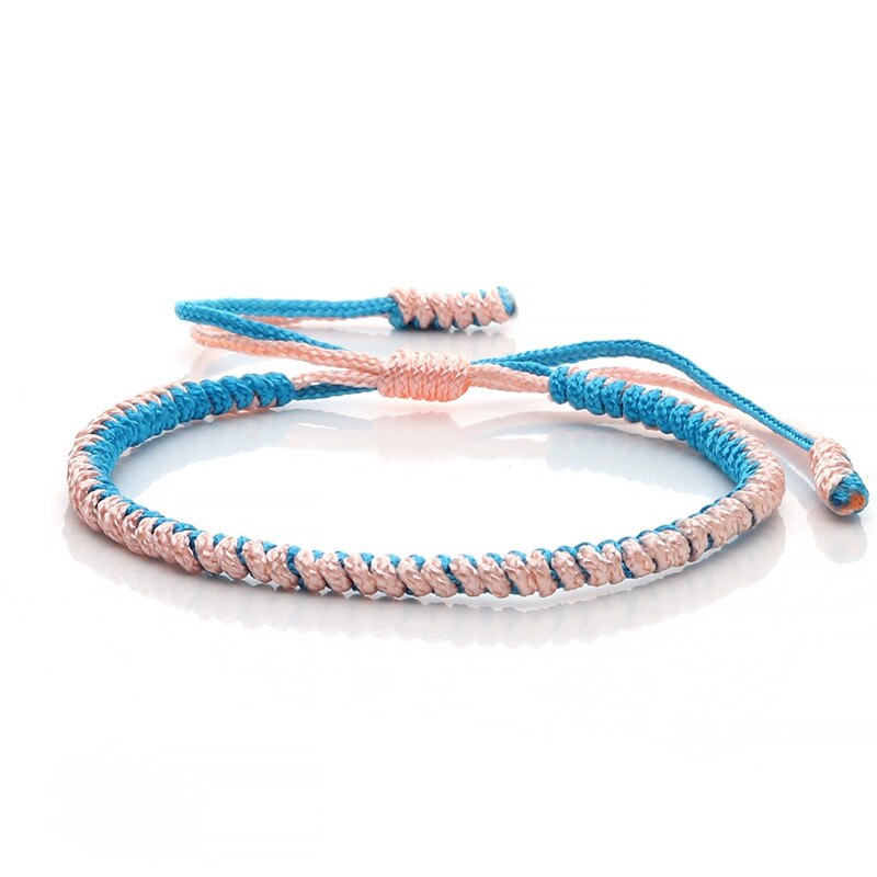 Original Multi couleur Bracelet tibétain bouddhiste chanceux à la main noeuds corde réglable Bracelets porte-bonheur & Bracelet pour femmes hommes bijoux: blue-pink