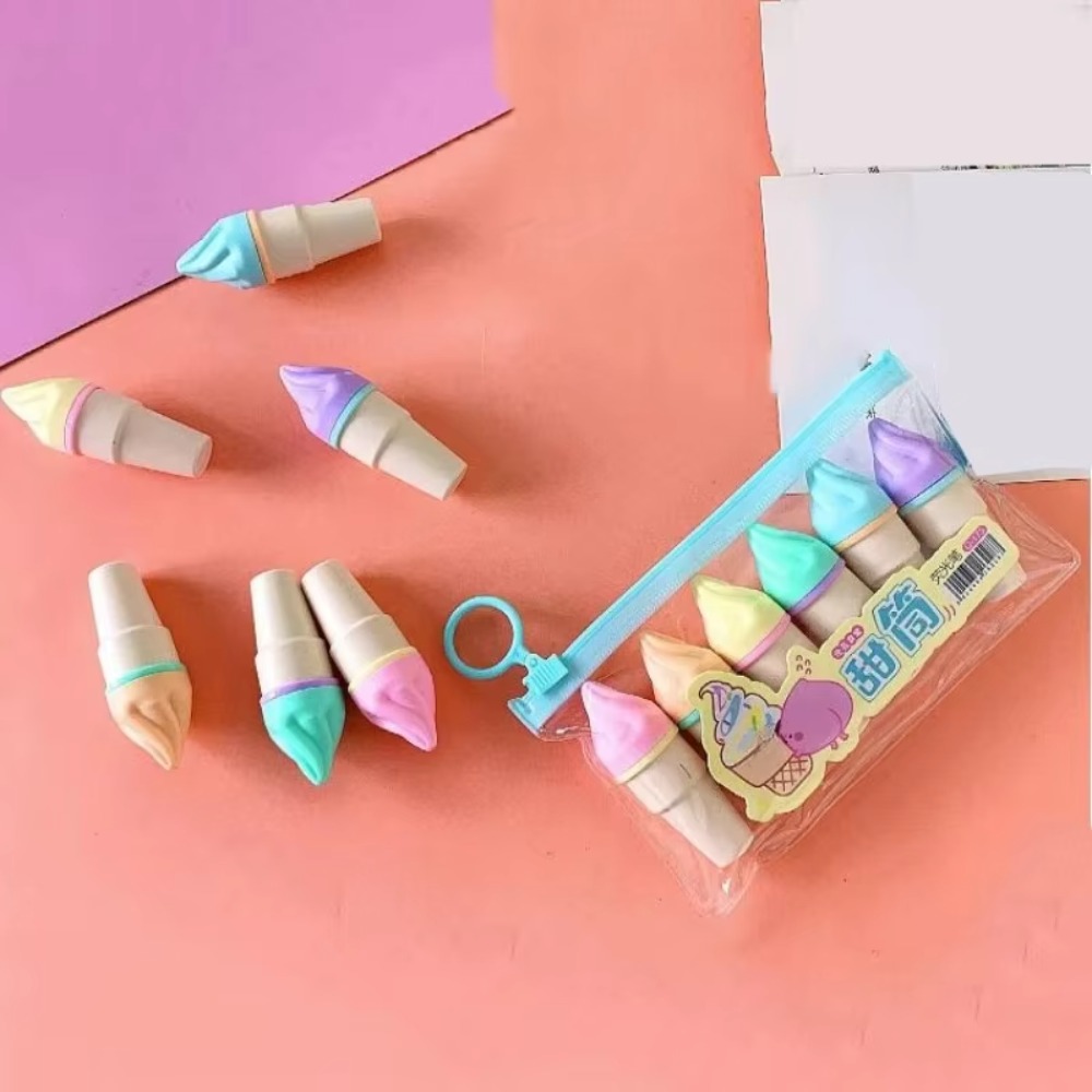 6Pcs Ice Cream Highlighters Set Mini Marker Pens Kids Stationery Students Drawing Painting Tool Student School Supplies