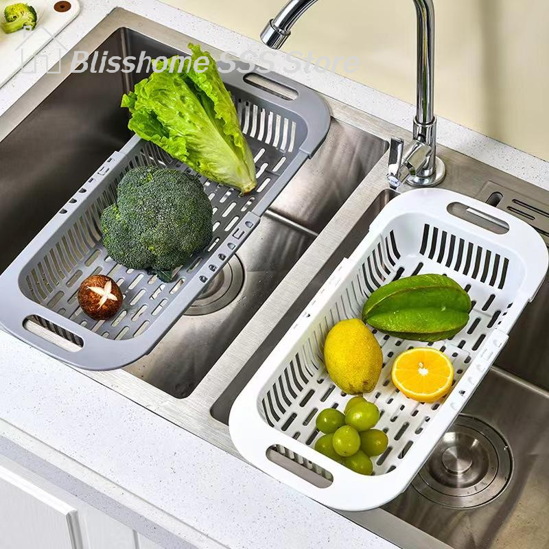【S】1Pc Intrekbaar gootsteenafvoerrek Plastic gereedschapsrek voor gerechten Huishoudelijke keuken Groenteopbergrek Afvoermand