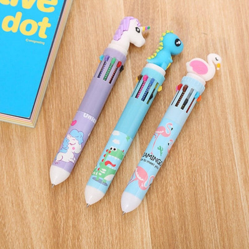 Creatieve 10 Kleuren Balpen Cartoon Schoolbenodigdheden Kantoorbenodigdheden Pennen Kawaii Multicolor Balpen Office Accessoires